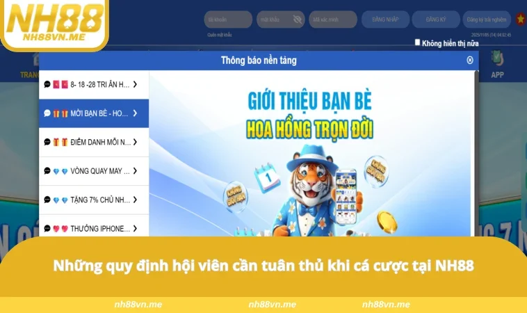 Những quy định hội viên cần tuân thủ khi cá cược tại NH88